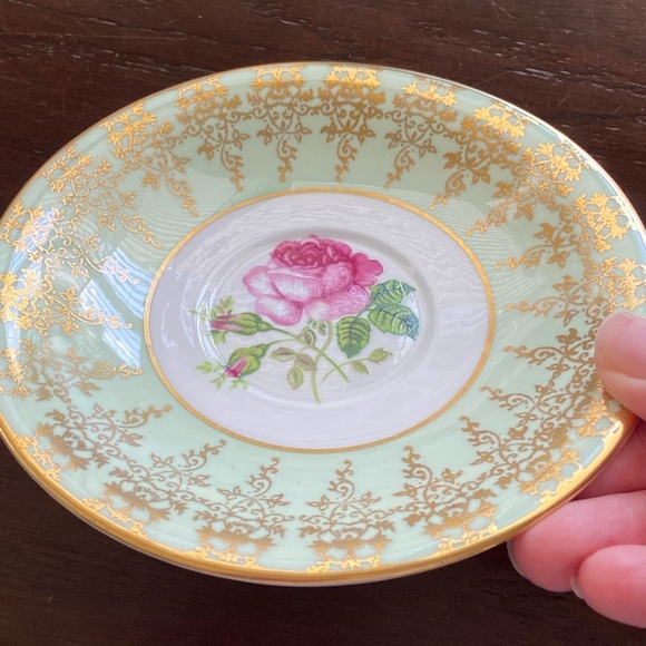 Windsor Bone China Mint Cabbage Rose Bartley Saucer 171/60 Gold Gilded England - Picture 3 of 6
